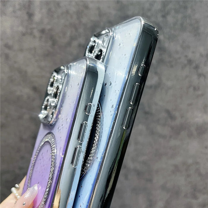 For iPhone 14 Pro Max Magnetic Case Glitter Shockproof TPU + PC Phone Cover Bling Rhinestone - Purple - 4