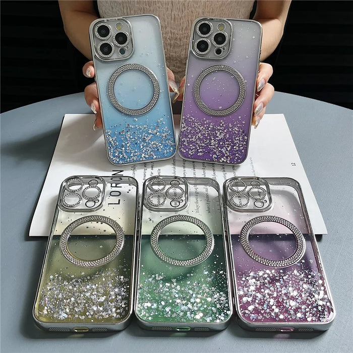 For iPhone 14 Pro Max Magnetic Case Glitter Shockproof TPU + PC Phone Cover Bling Rhinestone - Purple - 7