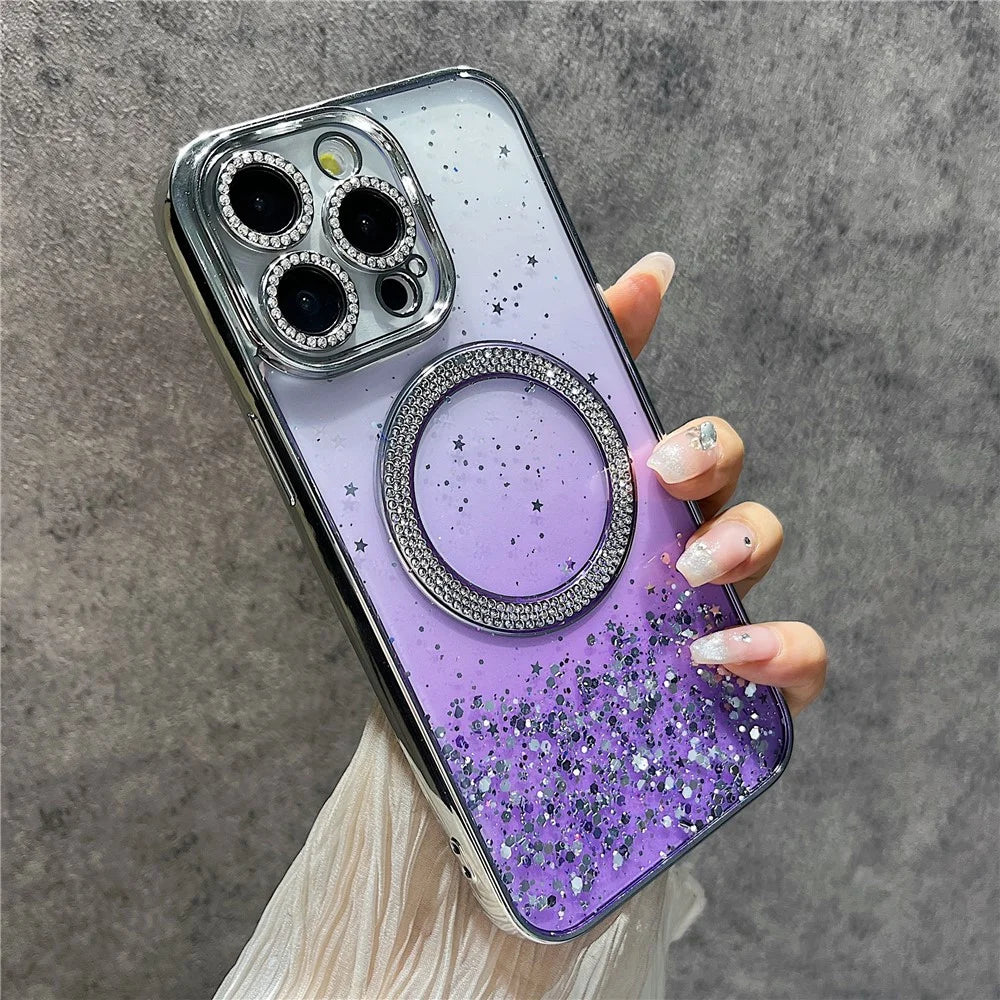 For iPhone 13 Pro Magnetic Case Protective TPU + PC Glitter Sparkly Phone Cover - Purple - 1