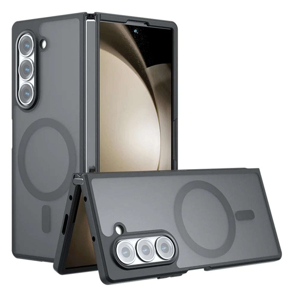 For Samsung Galaxy Z Fold6 5G Magnetic Case TPU+PC Matte Anti-Scratch Phone Cover - Transparent Black - 1
