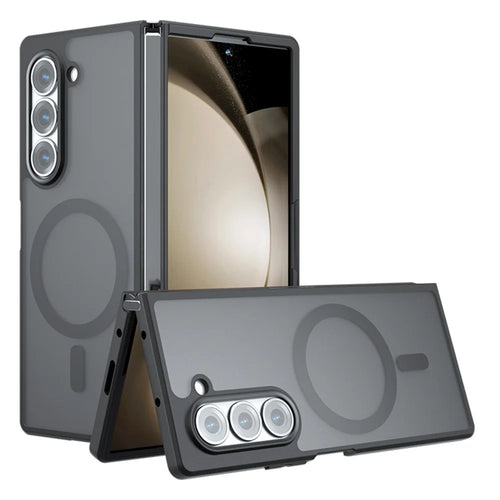 For Samsung Galaxy Z Fold6 5G Magnetic Case TPU+PC Matte Anti-Scratch Phone Cover - Transparent Black - 1
