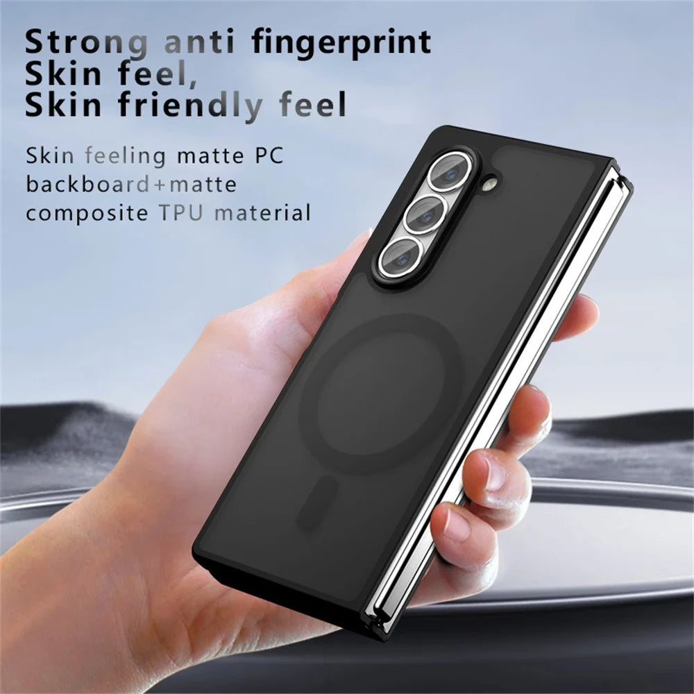 For Samsung Galaxy Z Fold6 5G Magnetic Case TPU+PC Matte Anti-Scratch Phone Cover - Transparent Black - 4