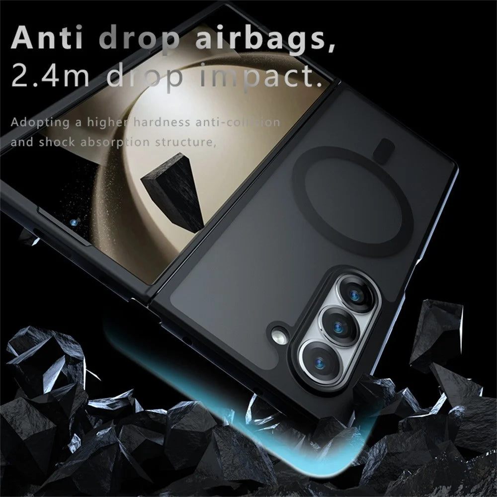 For Samsung Galaxy Z Fold6 5G Magnetic Case TPU+PC Matte Anti-Scratch Phone Cover - Transparent Black - 5