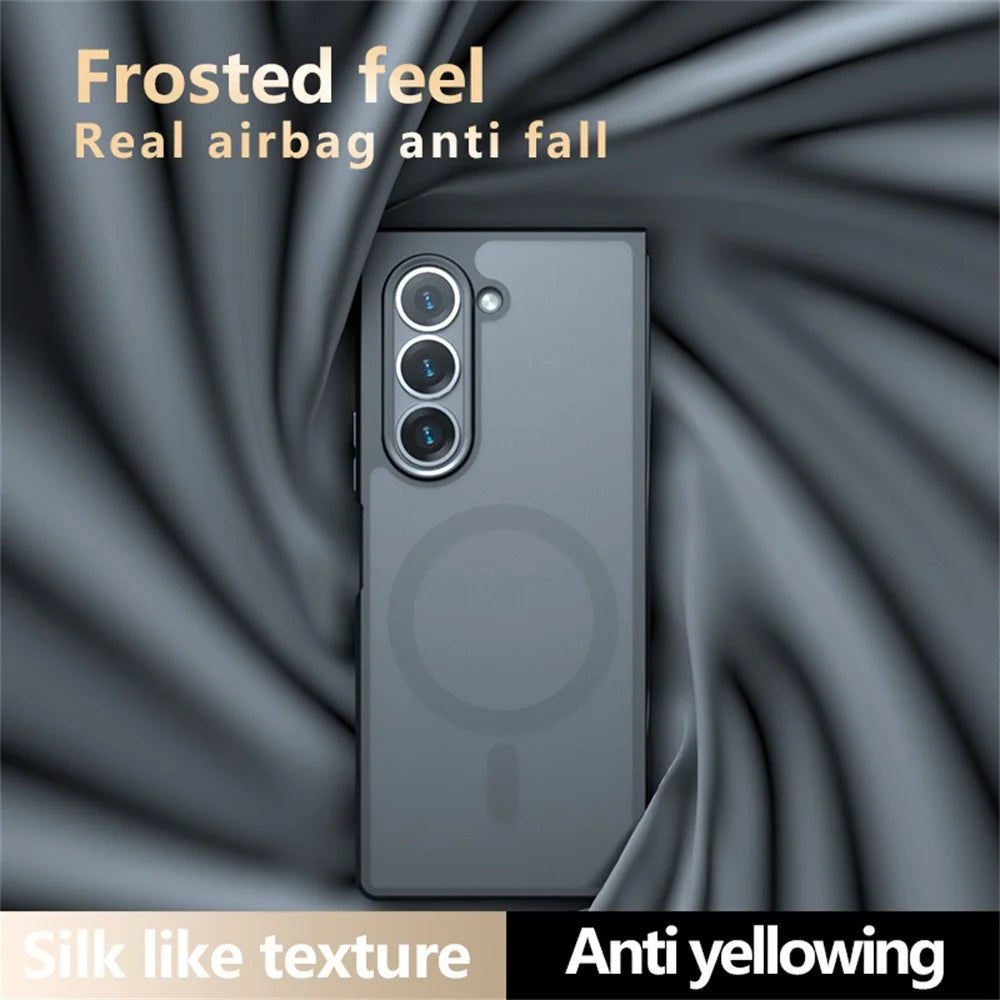 For Samsung Galaxy Z Fold6 5G Magnetic Case TPU+PC Matte Anti-Scratch Phone Cover - Transparent Black - 6