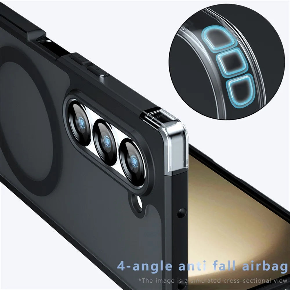 For Samsung Galaxy Z Fold6 5G Magnetic Case TPU+PC Matte Anti-Scratch Phone Cover - Transparent Black - 7