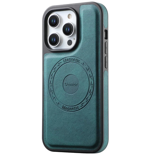 DENIOR A13 For iPhone 15 Pro Case Compatible with MagSafe Leather+PC+TPU Phone Cover - Green - 1