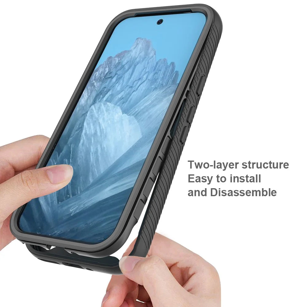 For Google Pixel 9 / Pixel 9 Pro Case PC+TPU Clear Phone Cover with PET Screen Film All-Around Protection Magnetic Wireless Charging - Black - 2