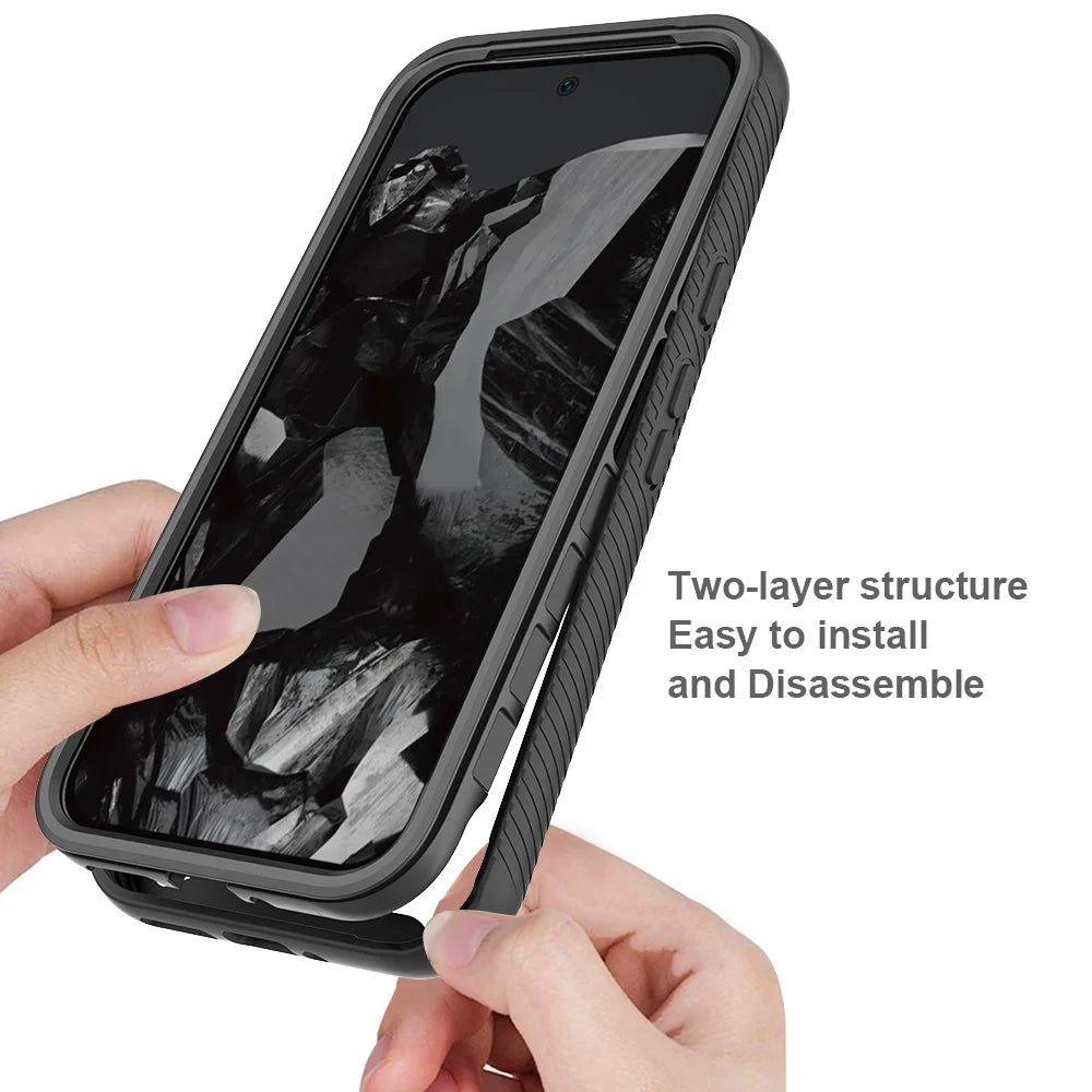 For Google Pixel 9 Pro XL Case PC+TPU Clear Phone Cover with PET Screen Film All-Around Protection - Black - 2