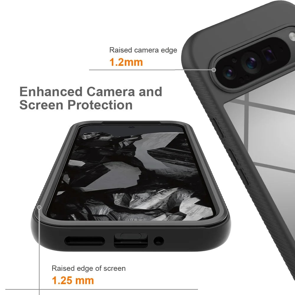 For Google Pixel 9 Pro XL Case PC+TPU Clear Phone Cover with PET Screen Film All-Around Protection - Black - 3