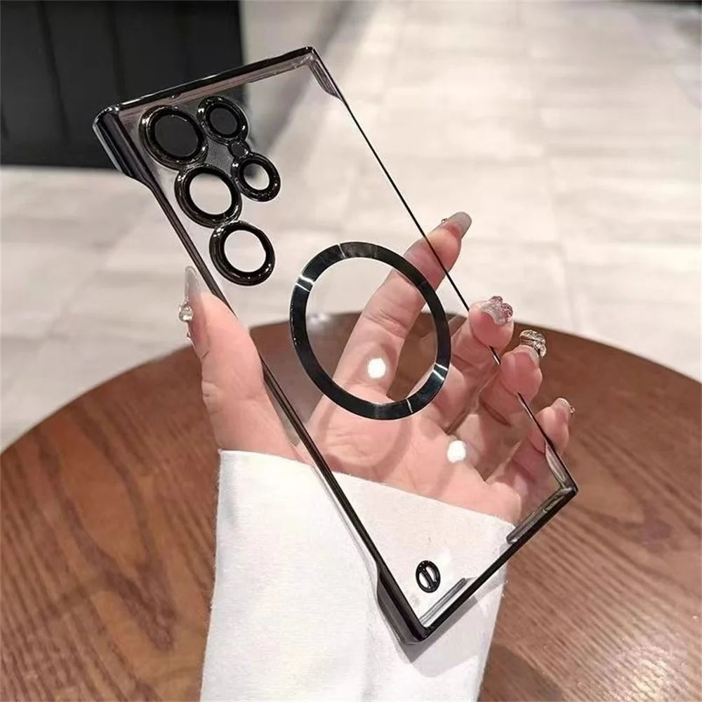 For Samsung Galaxy S24 Ultra Magnetic Case Ultra Thin Clear PC Frameless Phone Cover - Black - 1