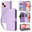 R20 For iPhone 15 Case Zipper Pocket PU Leather Cover with 9 Card Slots - Purple - 1