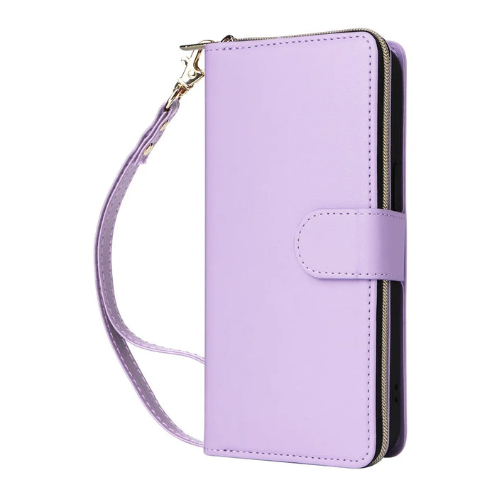 R20 For iPhone 14 Pro Case Zipper Pocket PU Leather Cover with 9 Card Slots - Purple - 5