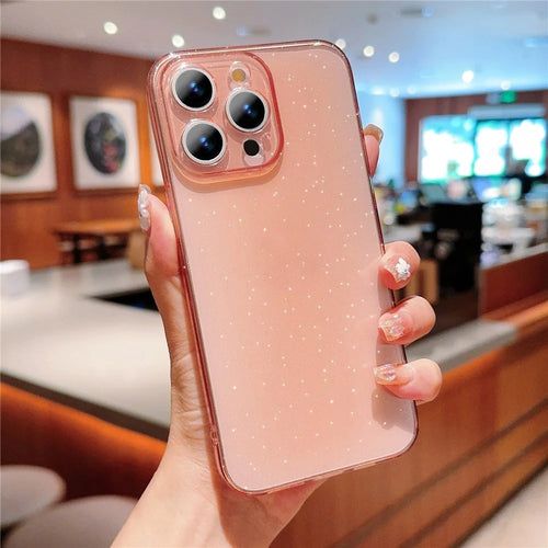 For iPhone 15 Pro Case Glitter TPU Anti-Scratch Clear Back Cover - Pink - 1