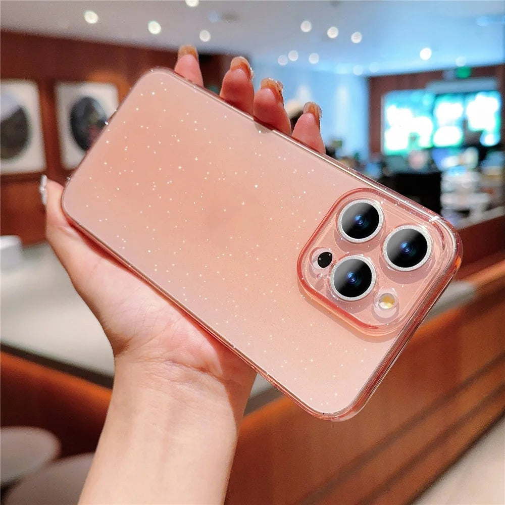For iPhone 15 Pro Case Glitter TPU Anti-Scratch Clear Back Cover - Pink - 2