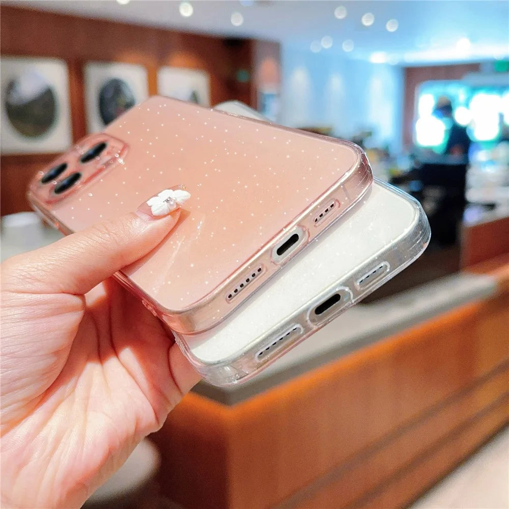 For iPhone 15 Pro Case Glitter TPU Anti-Scratch Clear Back Cover - Pink - 4