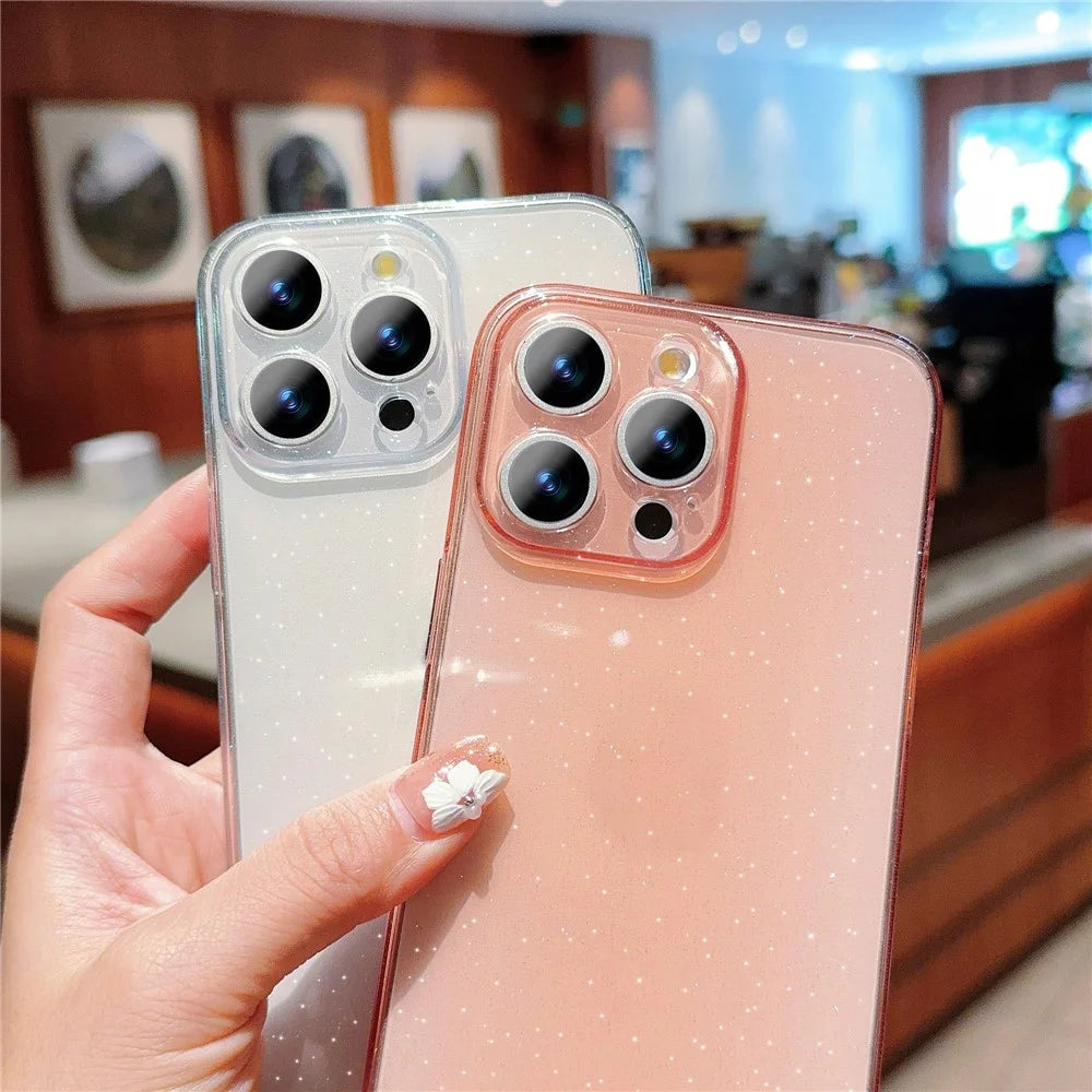 For iPhone 15 Pro Case Glitter TPU Anti-Scratch Clear Back Cover - Pink - 5