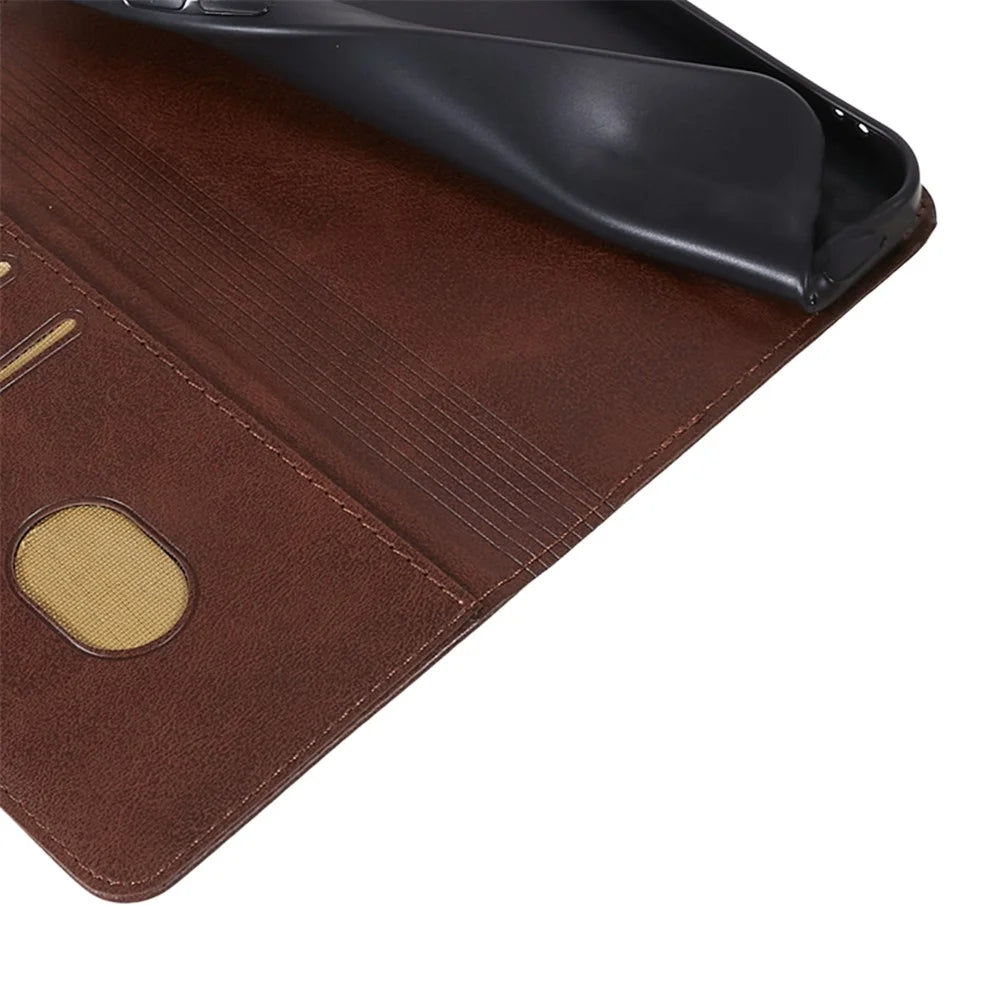 For Samsung Galaxy A18 5G / A18 4G / A17 5G / A17 4G / A06 4G / A06 5G Case Leather Wallet Phone Cover Calf Texture Hidden Magnetic Closure - Brown - 4