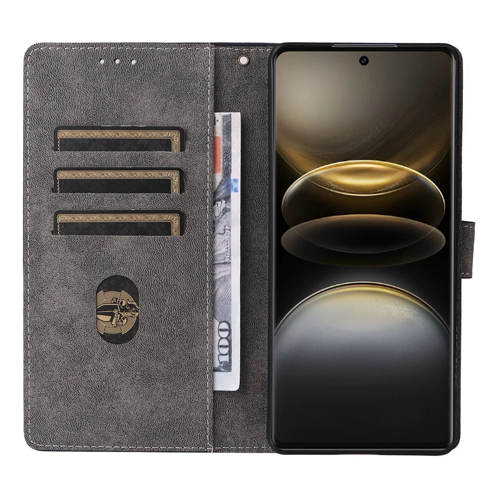 For vivo X100 Ultra 5G Case with Hand Strap RFID Blocking Wallet Leather Cover - Black - 2