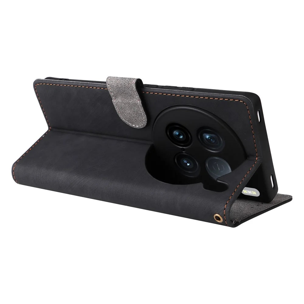 For vivo X100 Ultra 5G Case with Hand Strap RFID Blocking Wallet Leather Cover - Black - 4