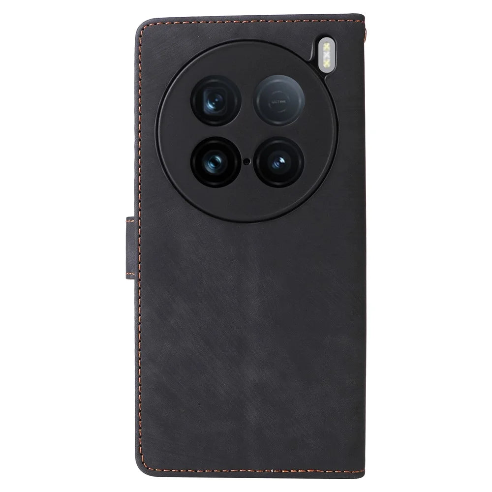 For vivo X100 Ultra 5G Case with Hand Strap RFID Blocking Wallet Leather Cover - Black - 7