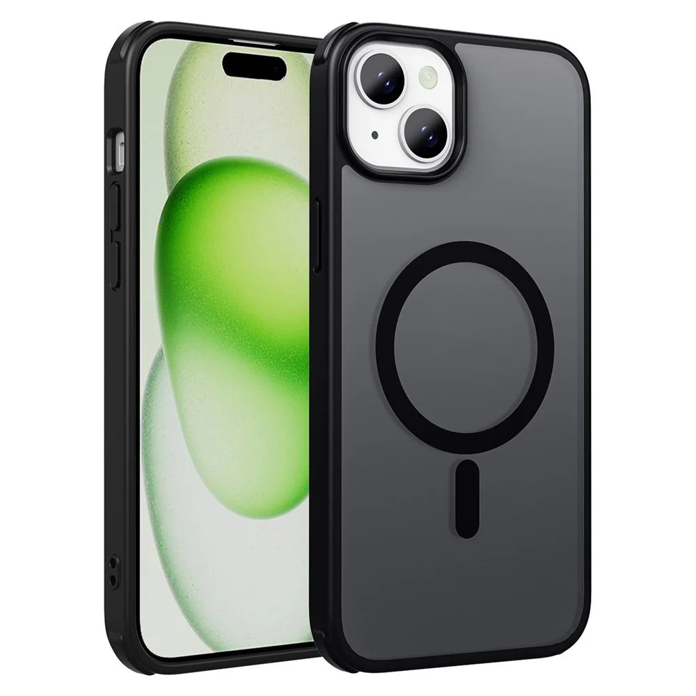 For iPhone 15 Plus Case Compatible with MagSafe TPU+PC Skin-Touch Phone Cover - Black - 1