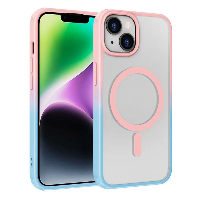 For iPhone 14 / 13 Magnetic Case Silky Touch TPU+PC Anti-Drop Phone Cover - Gradient Pink Blue - 1