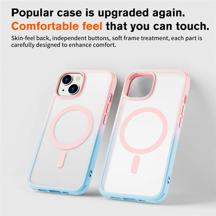 For iPhone 14 / 13 Magnetic Case Silky Touch TPU+PC Anti-Drop Phone Cover - Gradient Pink Blue - 4