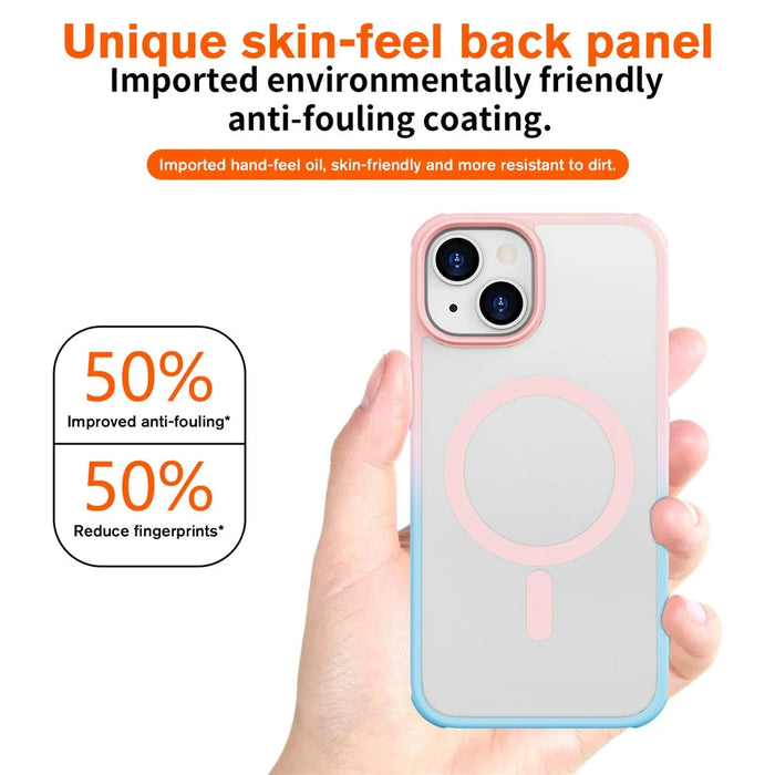 For iPhone 14 / 13 Magnetic Case Silky Touch TPU+PC Anti-Drop Phone Cover - Gradient Pink Blue - 5