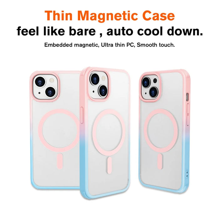 For iPhone 14 / 13 Magnetic Case Silky Touch TPU+PC Anti-Drop Phone Cover - Gradient Pink Blue - 6