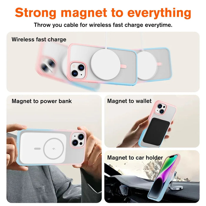 For iPhone 14 / 13 Magnetic Case Silky Touch TPU+PC Anti-Drop Phone Cover - Gradient Pink Blue - 7