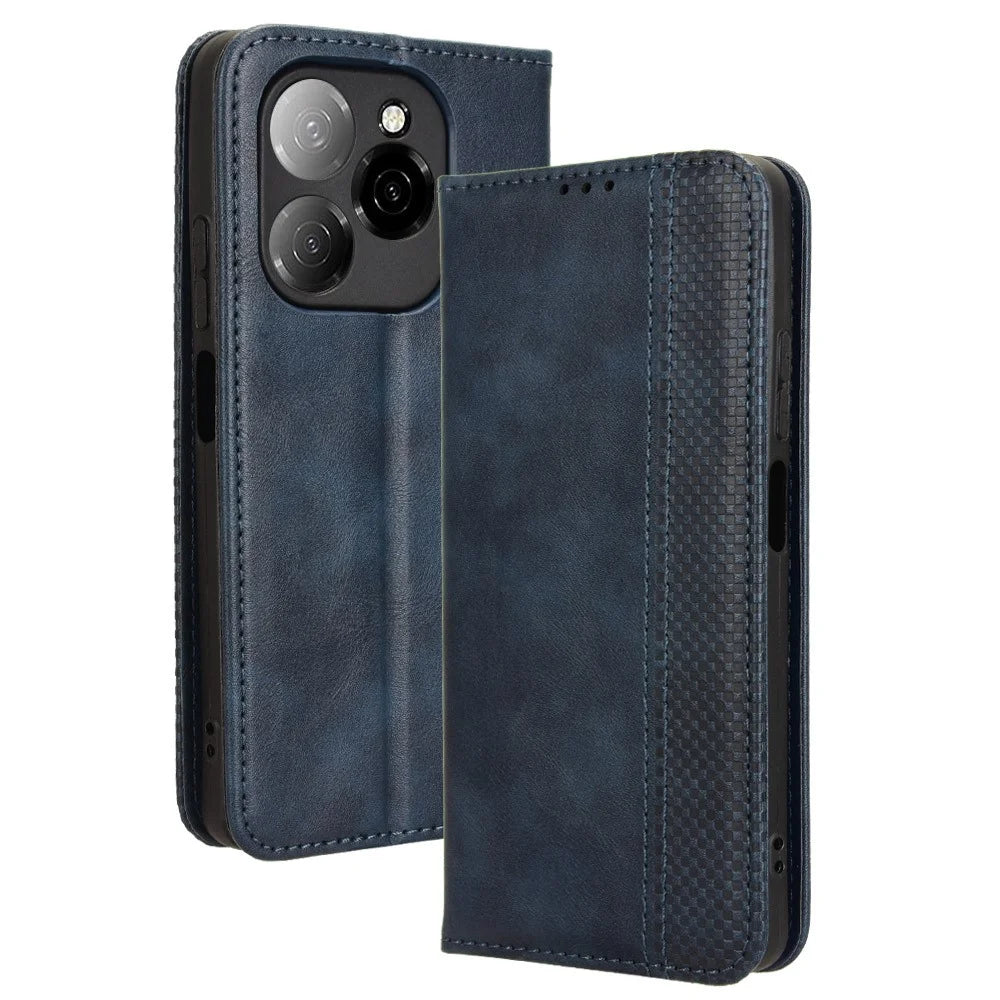 For TECNO Spark 20 Pro 5G KJ8 Case Retro Texture Leather Wallet Phone Cover - Blue - 1