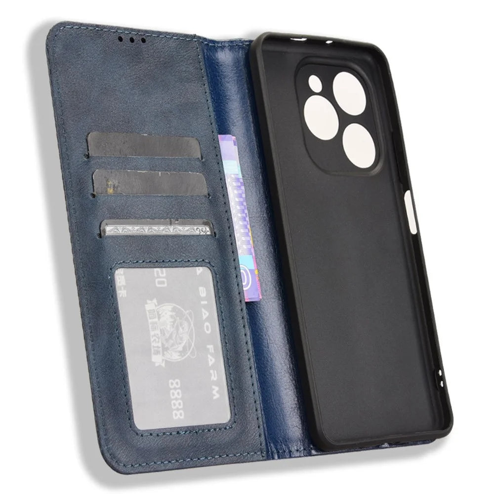 For TECNO Spark 20 Pro 5G KJ8 Case Retro Texture Leather Wallet Phone Cover - Blue - 5