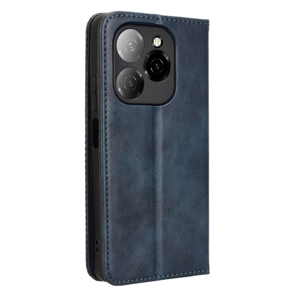 For TECNO Spark 20 Pro 5G KJ8 Case Retro Texture Leather Wallet Phone Cover - Blue - 7