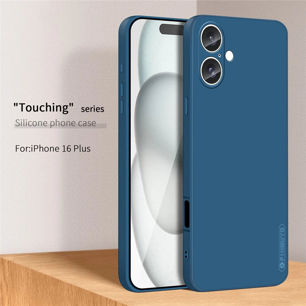PINWUYO JK Touching Series For iPhone 16 Plus Case Anti-Scratch Silky Touch TPU Phone Cover - Navy Blue - 2