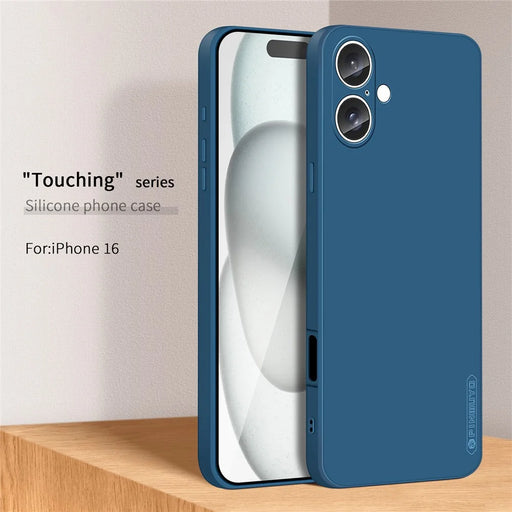 PINWUYO JK Touching Series For iPhone 16 Case Fiber Flocking Liner Soft TPU Phone Cover - Navy Blue - 2
