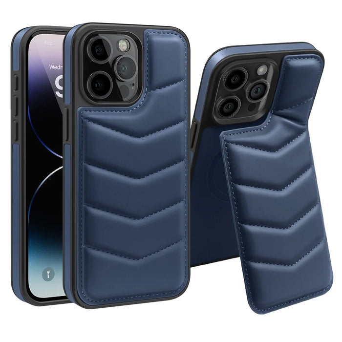 For iPhone 14 Pro Max Case Compatible with MagSafe RFID Blocking Card Slot Leather Back Cover - Blue - 1