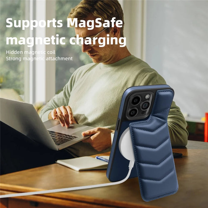 For iPhone 14 Pro Max Case Compatible with MagSafe RFID Blocking Card Slot Leather Back Cover - Blue - 2