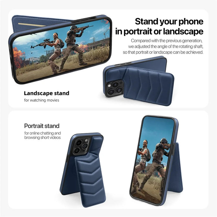 For iPhone 14 Pro Max Case Compatible with MagSafe RFID Blocking Card Slot Leather Back Cover - Blue - 5