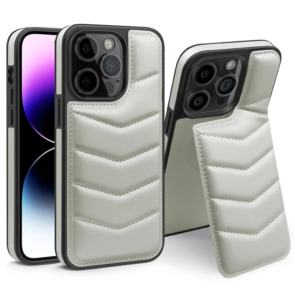 For iPhone 14 Pro Case Compatible with MagSafe RFID Blocking Card Slot Leather Back Cover - Grey - 1