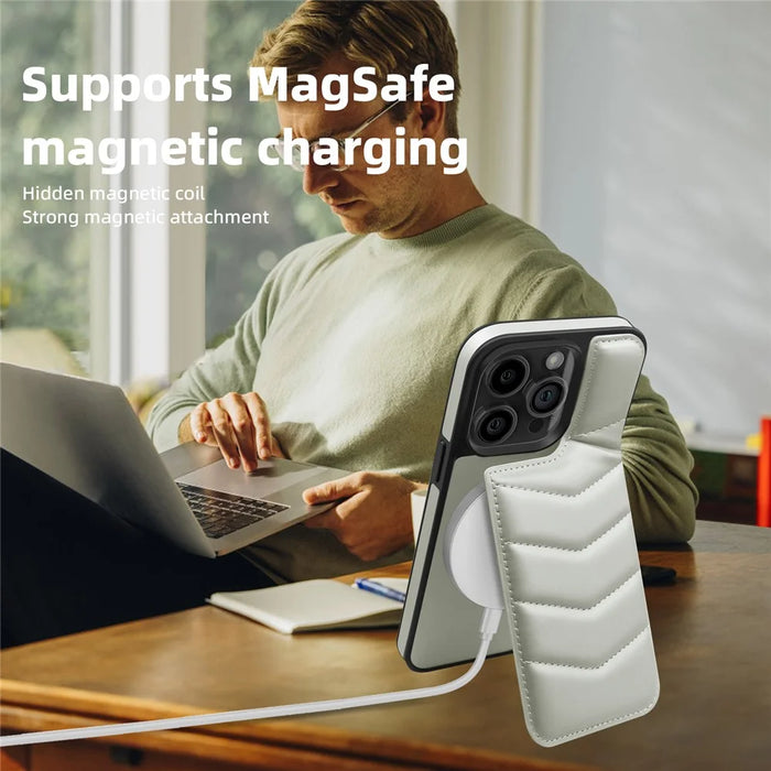 For iPhone 14 Pro Case Compatible with MagSafe RFID Blocking Card Slot Leather Back Cover - Grey - 2