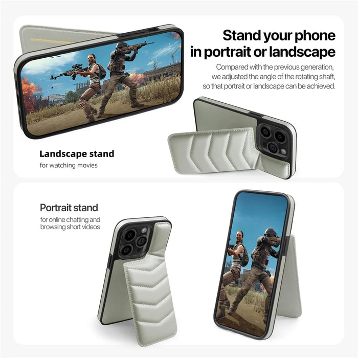 For iPhone 14 Pro Case Compatible with MagSafe RFID Blocking Card Slot Leather Back Cover - Grey - 5