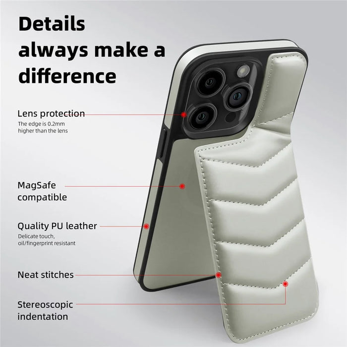 For iPhone 14 Pro Case Compatible with MagSafe RFID Blocking Card Slot Leather Back Cover - Grey - 6