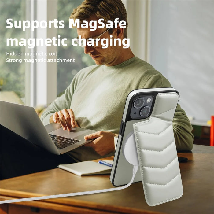 For iPhone 14 Case Case Compatible with MagSafe RFID Blocking Card Slot Leather Back Cover - Grey - 2
