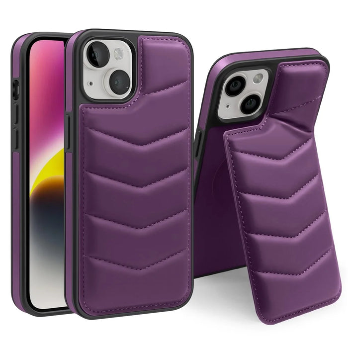 For iPhone 14 Plus Case Compatible with MagSafe RFID Blocking Card Slot Leather Back Cover - Purple - 1
