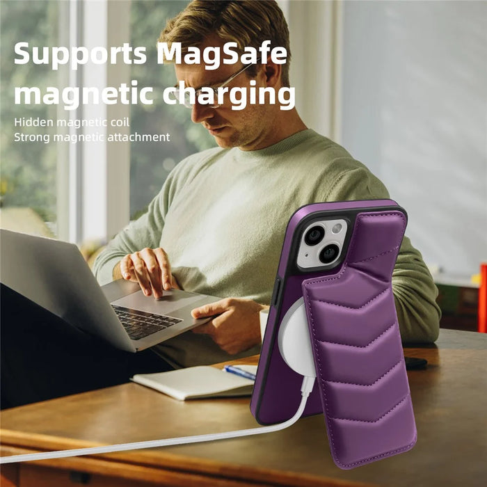 For iPhone 14 Plus Case Compatible with MagSafe RFID Blocking Card Slot Leather Back Cover - Purple - 2