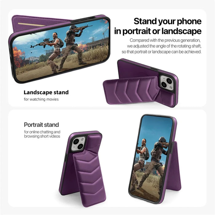 For iPhone 14 Plus Case Compatible with MagSafe RFID Blocking Card Slot Leather Back Cover - Purple - 5