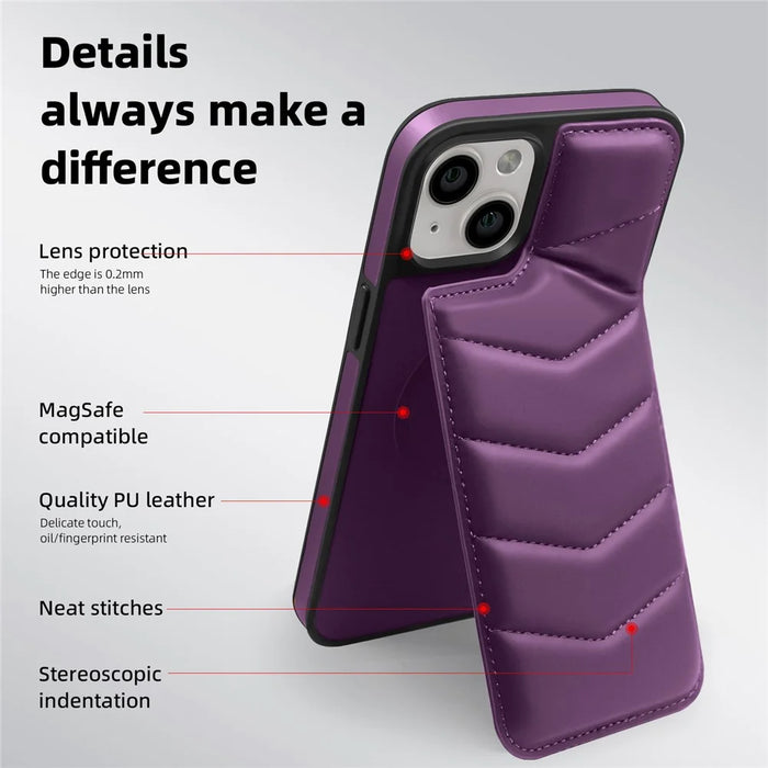 For iPhone 14 Plus Case Compatible with MagSafe RFID Blocking Card Slot Leather Back Cover - Purple - 6