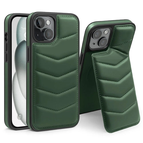 For iPhone 15 Plus Case Compatible with MagSafe RFID Blocking Card Slot Kickstand Phone Cover - Green - 1
