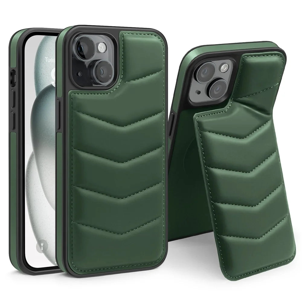 For iPhone 15 Plus Case Compatible with MagSafe RFID Blocking Card Slot Kickstand Phone Cover - Green - 1