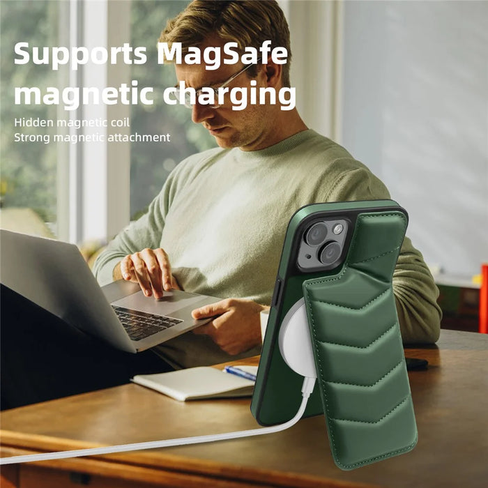 For iPhone 15 Plus Case Compatible with MagSafe RFID Blocking Card Slot Kickstand Phone Cover - Green - 2